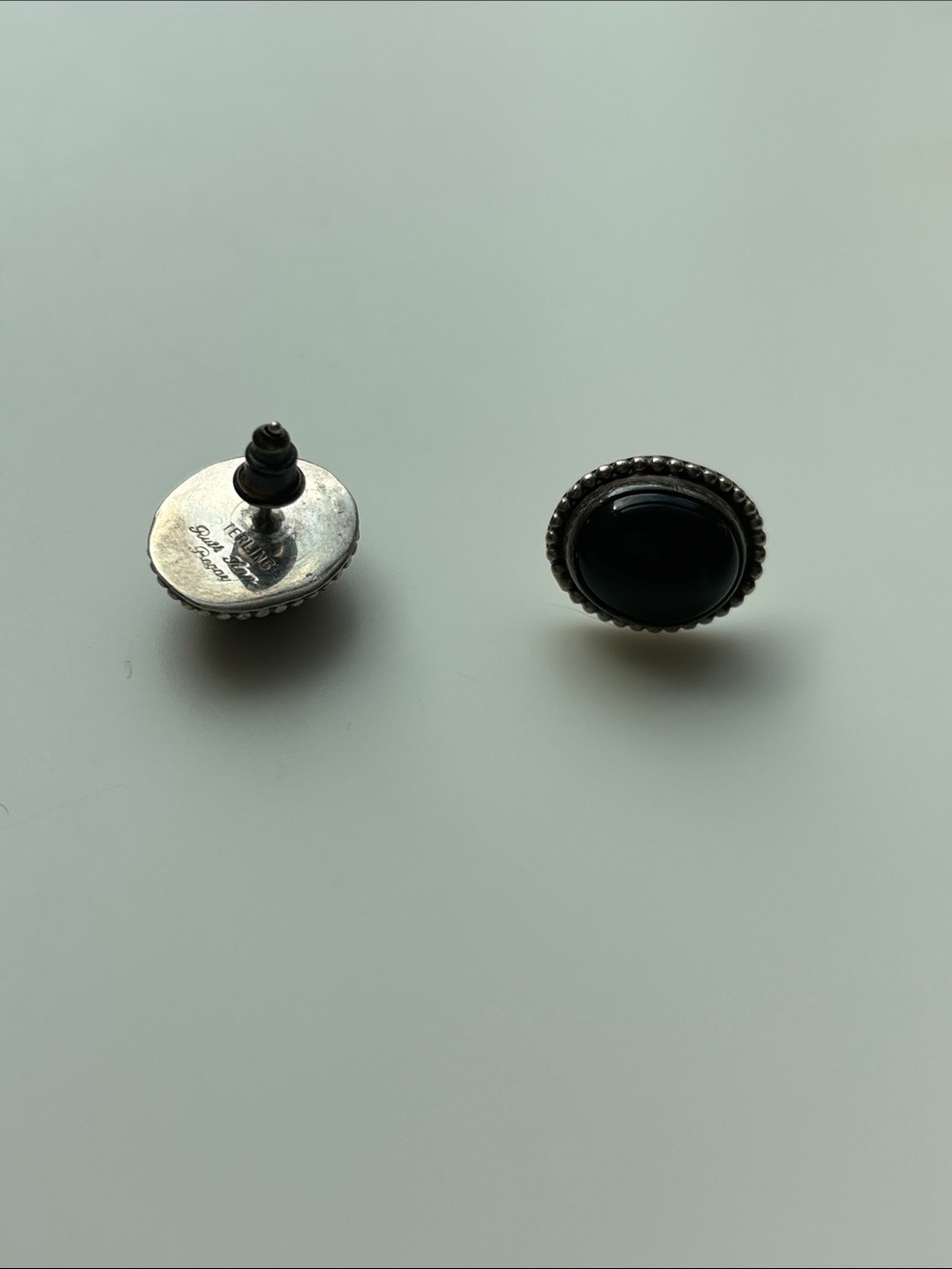 Navajo Black Onyx Oval Stirling Silver Earrings